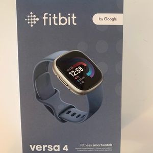 EUC Fitbit versa 4 (silver) with blue and white bands